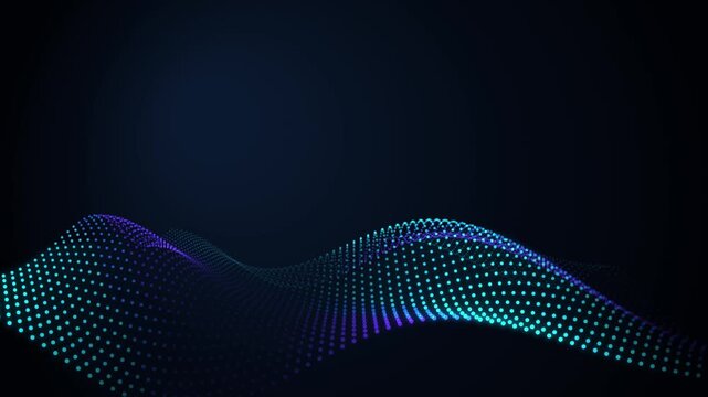 Abstract digital wave pattern with glowing dots on dark space background