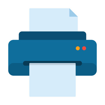 Blue printer flat icon with paper