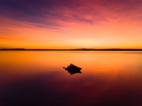 Boat at sunset. tropical.