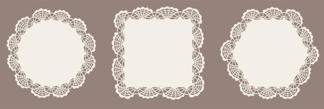 Scallop lace border forming an elegant curved frame with a decorative frilly edge for wedding stationery, invitations, cards, labels and textile designs.