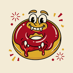 Obraz premium Cartoon Donut Monster with Red Glaze and Fangs