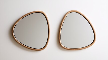 Obraz premium Abstract organic mirrors displaying modern interior design, reflecting stylish home decor, showcasing minimalist elegance