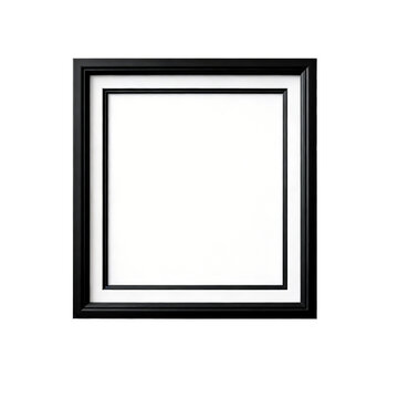 [Transparent Background PNG]Black square picture frame with white mat and thin inner border
