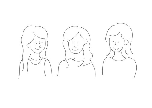 女性のシンプル線画イラスト3種