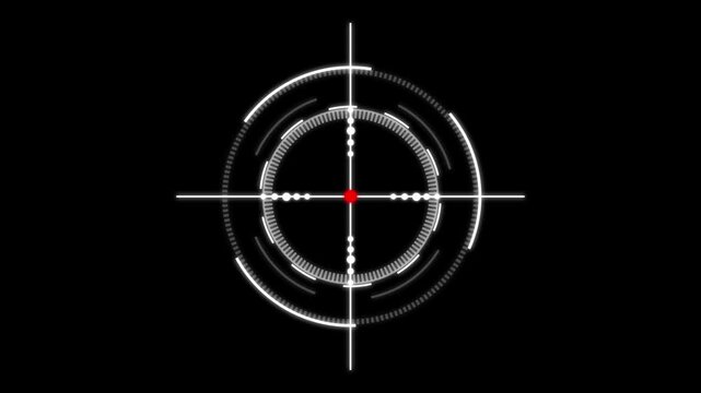 A glowing white electronic cross hair and circular target HUD interface pulse on a black background. Ideal for Sofia video games, security system visuals, and technology