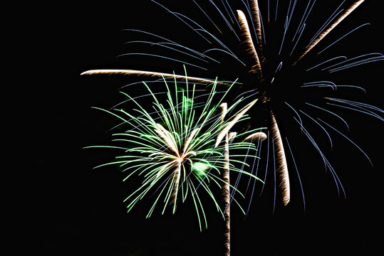 Fireworks lighting up the night sky. Pyrotechnics, abstract	