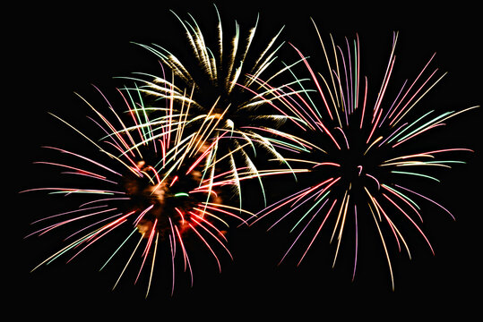 Fireworks lighting up the night sky. Pyrotechnics, abstract	