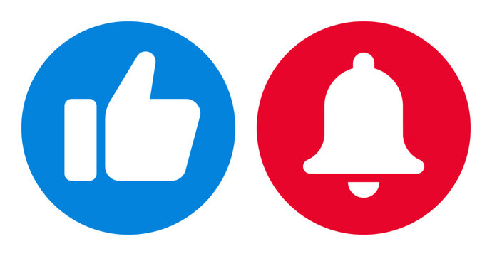 Like and bell icon vector. Elements for video streaming channel subscriptions.