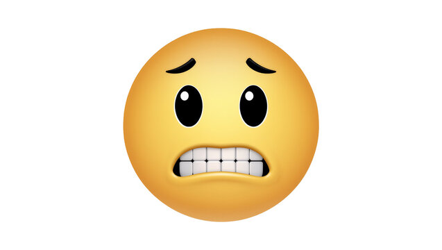 Yellow worried emoji face with gritted teeth, isolated on transparent background