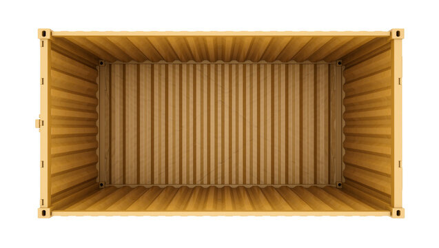 Empty beige shipping container interior with corrugated walls, isolated on transparent background