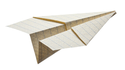 Folded paper airplane made from lined notebook paper, isolated on transparent background © iPNGi