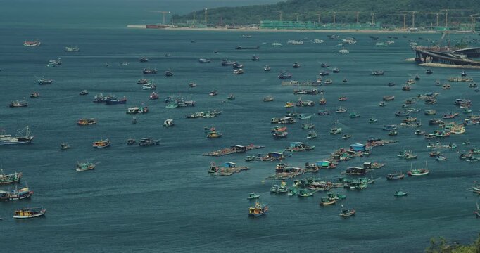 Aerial View of Fishing Fleet Anchored in An Thoi Harbour, Phu Quoc
