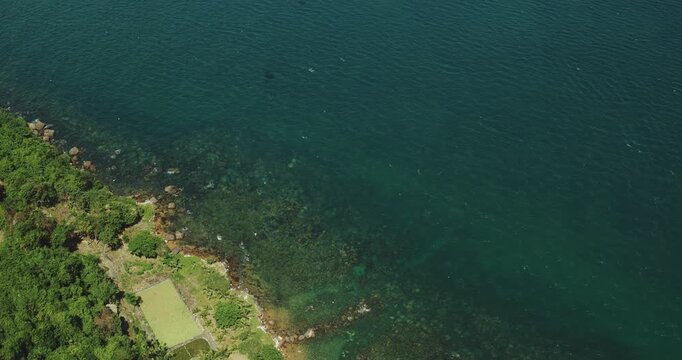 Aerial View of Clear Tropical Sea and Rocky Coast in An Thoi Archipelago