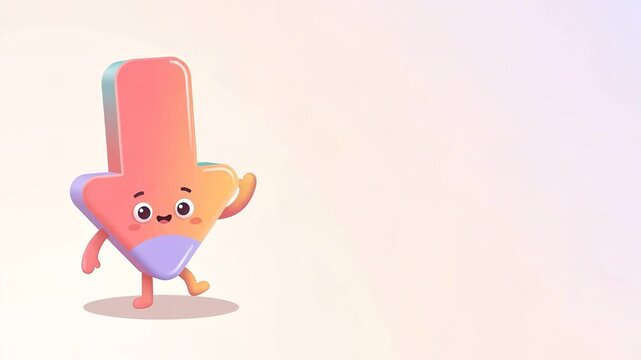 Cute 3D Downward Arrow Mascot Character Waving on Pastel Background with Blank Copy Space for Black Friday Discount Sale and Price Drop Advertising