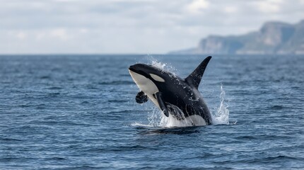 Obraz premium Orca Whale Jumping Ocean Water Action Shot