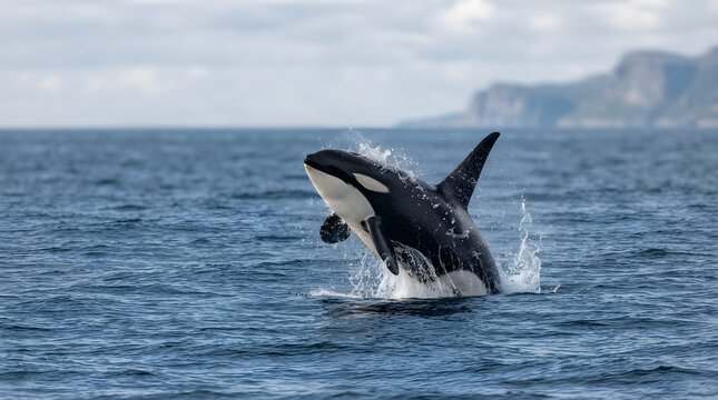 Orca Whale Jumping Ocean Water Action Shot