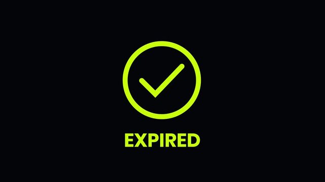 Expired status notification animation on black background