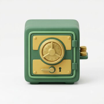 3D clay illustration of a financial safe vault centered