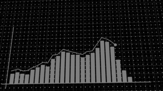 Digital white bar chart with growing business concept. Hi-tech style technology chart with a grid. Camera movement with depth of field. 4K resolution animation.