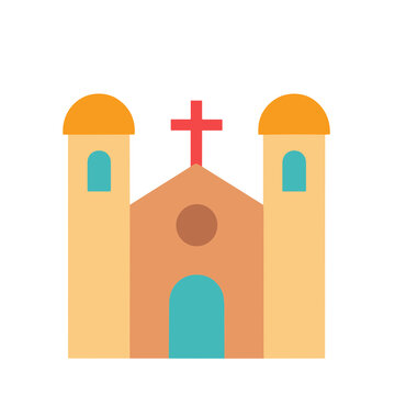Flat illustration of a church with two towers and a cross