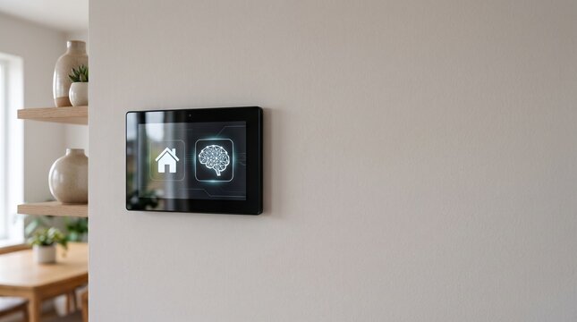 Glowing smart home control panel screen with futuristic interface