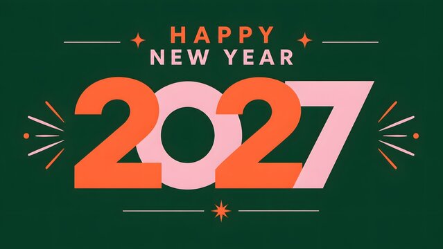 Stylized two thousand twenty seven new year graphic with layered numbers and festive elements