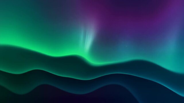 Abstract flowing waves of vibrant green and purple light shimmering in the dark night sky 4K Generative AI