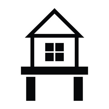 Stilt House Icon Representing Coastal Architecture and Flood Proof Construction
