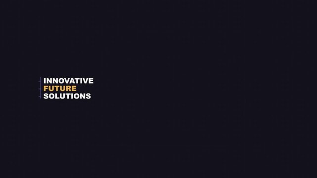 Minimalist graphic animation with the text innovative future solutions appearing on a dark background