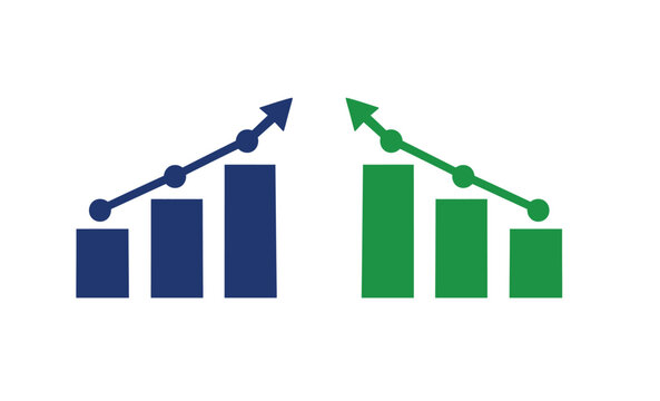 Financial growth and decline represented by rising and falling bar graphs