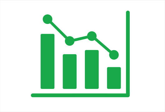 Declining business graph with green bars and line indicating downward trend
