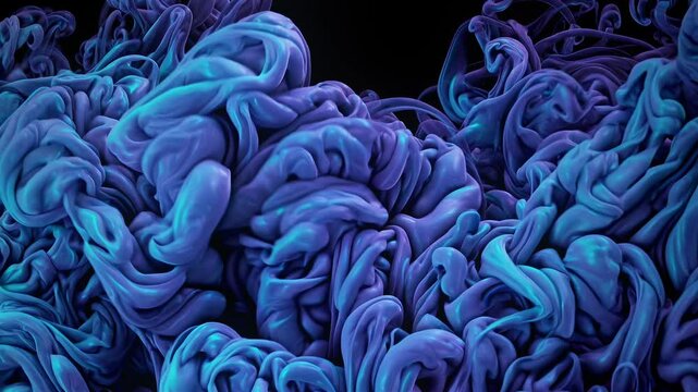 Genie blue smoke flowing in thick swirling waves, seamless VJ loop for hookah lounge screens, shisha bar and chill out music