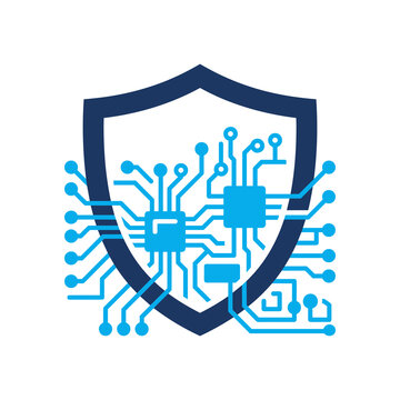 Digital security shield icon with circuit board pattern