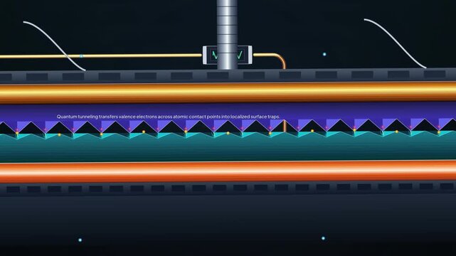 Animation of an electrostatic nanogenerator converting mechanical vibration into high-voltage power through quantum tunneling and electrostatic induction