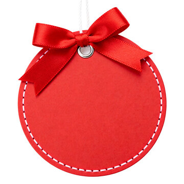 [Transparent Background PNG]Round Red Gift Tag With Satin Bow For Gifting And Labeling