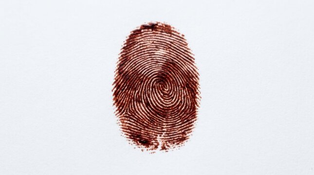 Close up of a bloody fingerprint on a white background representing crime evidence and investigation Forensic concept