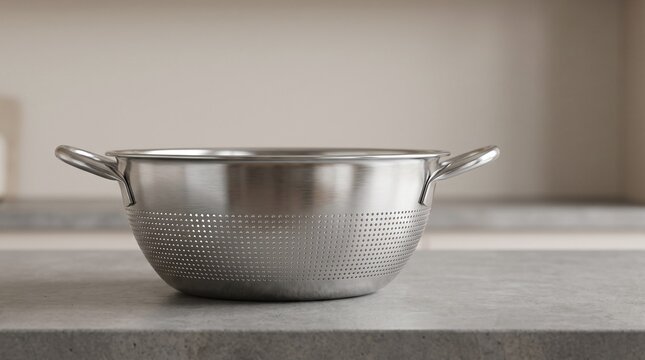 Stainless Steel Colander on Kitchen Countertop