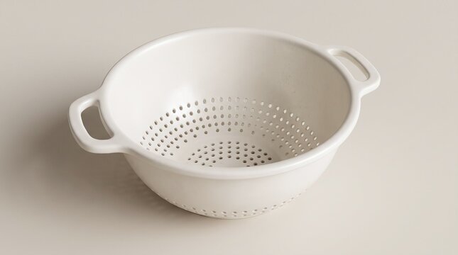 White Colander Kitchen Utensil for Draining Pasta and Vegetables