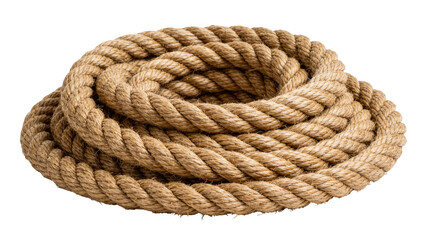 Thick natural fiber rope coiled neatly, isolated on transparent background © studiox