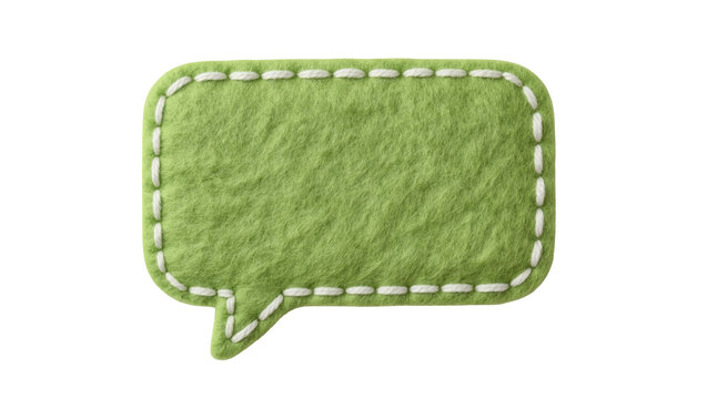 Green felt speech bubble with white stitching, isolated on transparent background