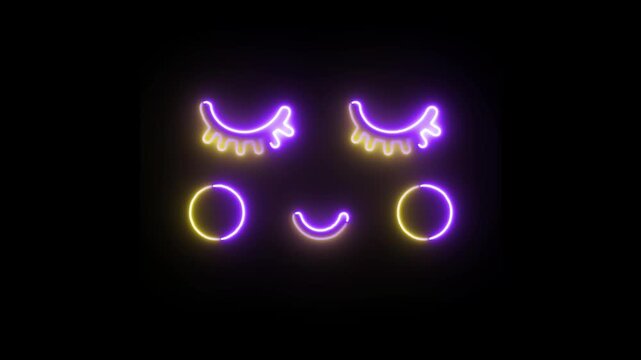 Cute Neon Glowing Emoji Face With Closed Eyes and Rosy Cheeks Aesthetic Design for Digital Art and Social Media Graphics