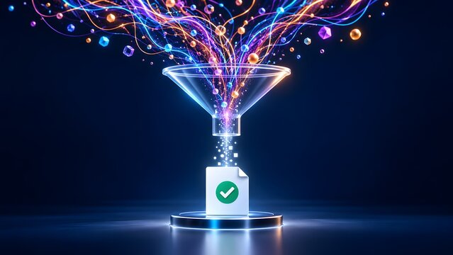 Digital Data Funnel Transforming Raw Information into Verified Document