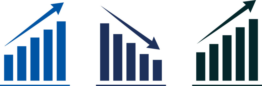 Blue business growth and decline bar charts