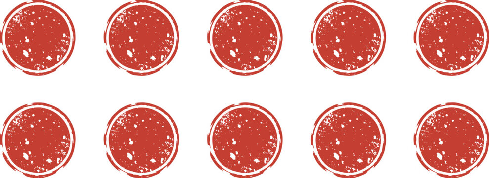 Red grunge round stamp texture set with distressed worn out edges vector illustration for graphic design