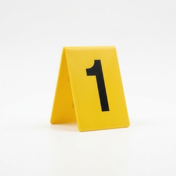 Bright Yellow Number One Forensic Evidence Marker on White Background Crime Scene Investigation Tool