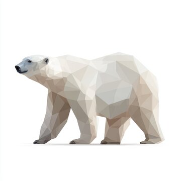 Low Poly Geometric Polar Bear Illustration On Clean White Background