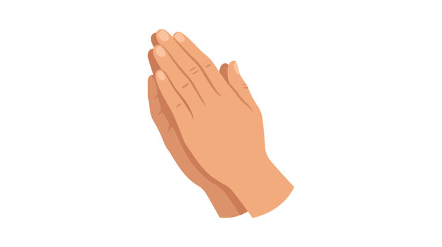 A high-quality flat design vector illustration showing a pair of human hands folded together in a prayer gesture, symbolizing faith, hope, spirituality, and religious devotion.