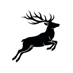 Fototapeta premium A black silhouette of a majestic stag deer leaping in the air isolated on a white background
