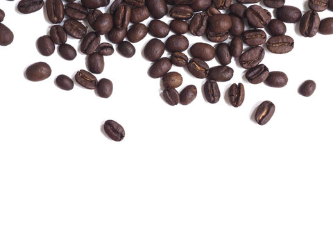 Roasted Coffee Beans Top Border Frame with White Copy Space