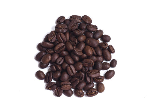 Heap of Roasted Coffee Beans Centered on White Background